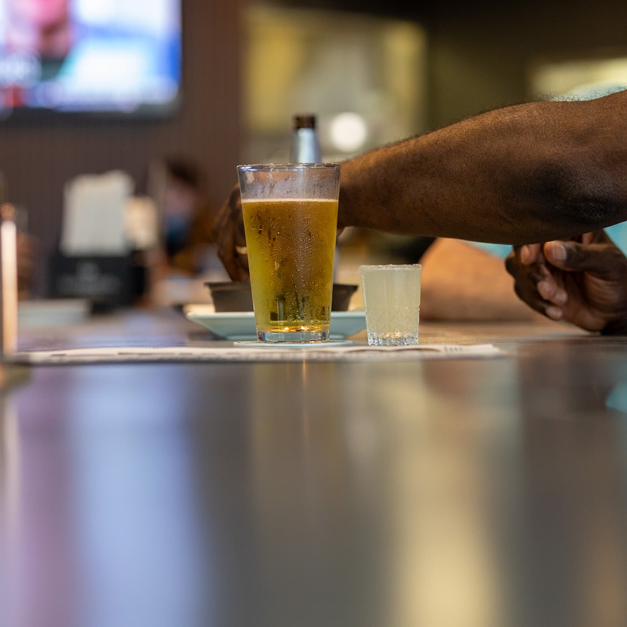 Cold beer and a shot at the bar