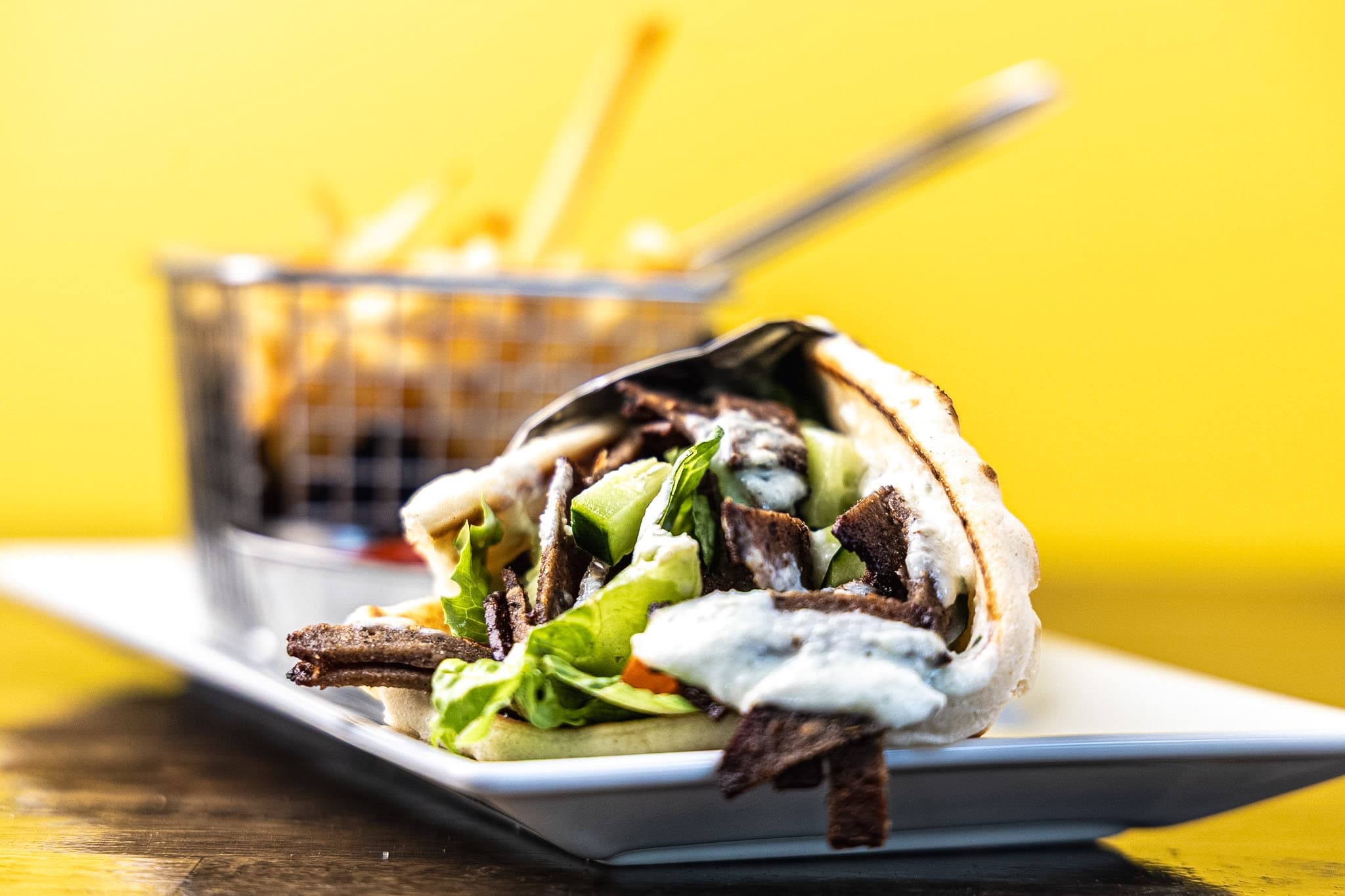 Lamb gyro with fries